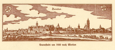 Darmstadt auf einem Kupferstich von Merian, um 1600